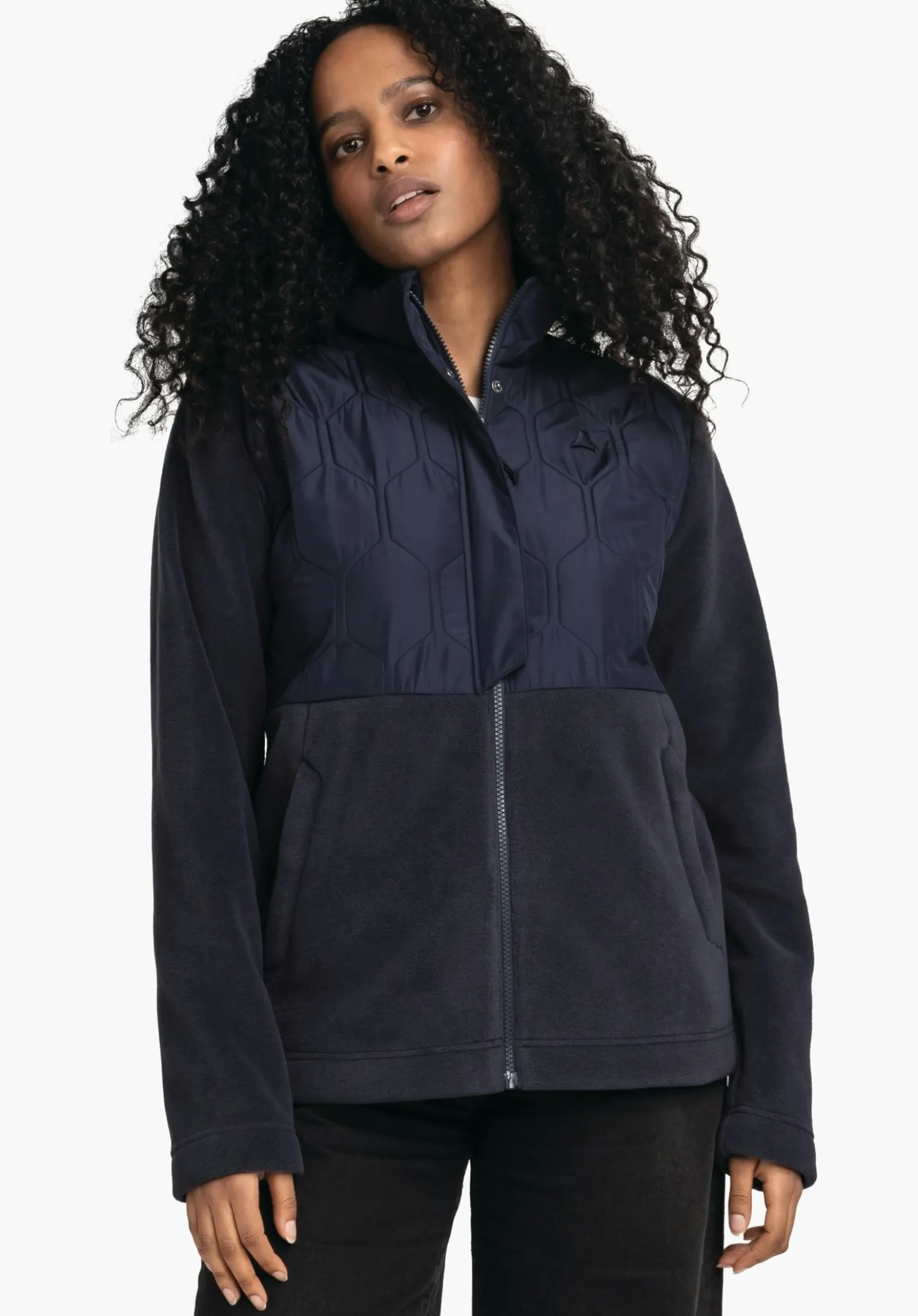 Fleece Jacke mit Materialmix & Ziersteppung