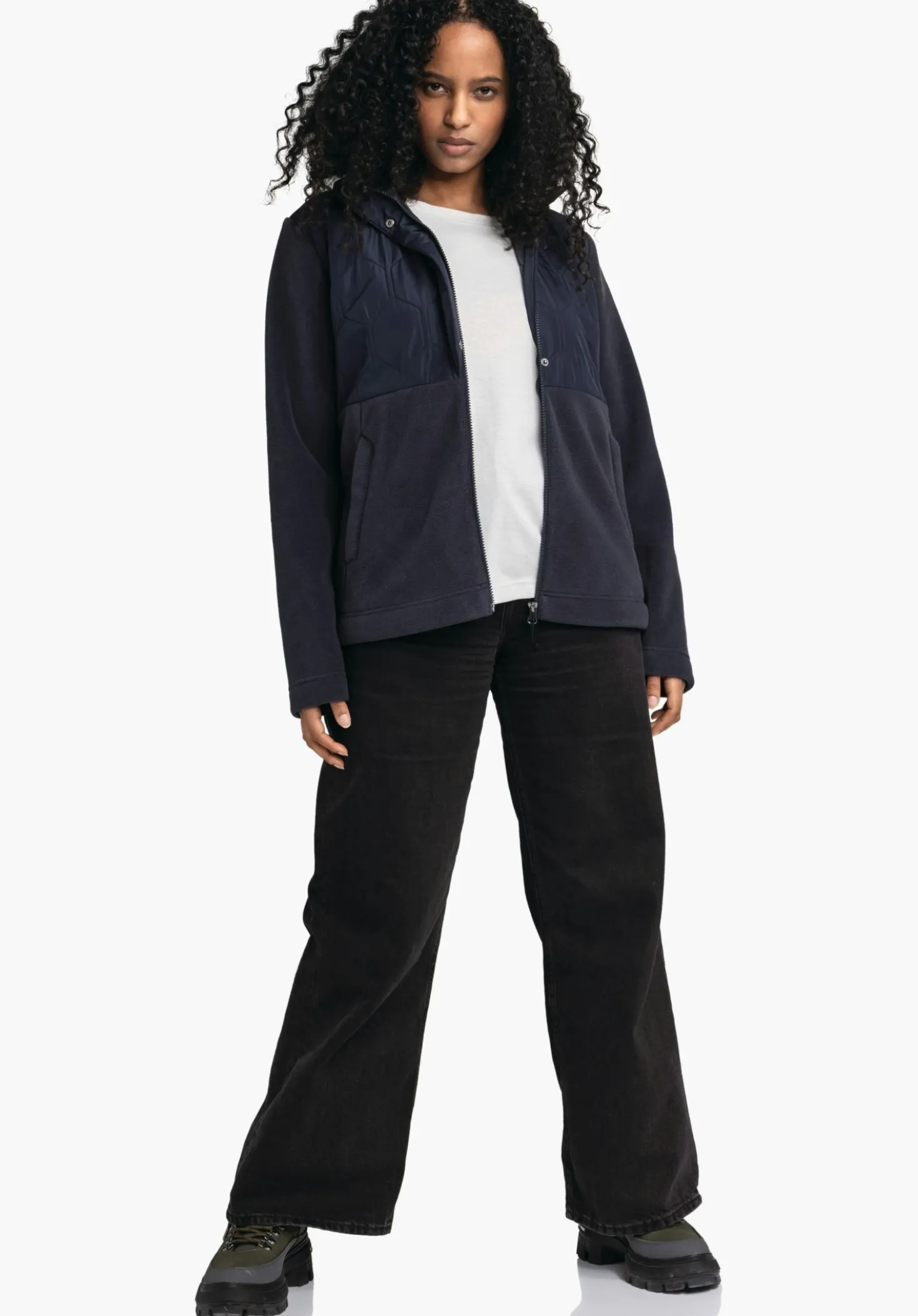 Fleece Jacke mit Materialmix & Ziersteppung